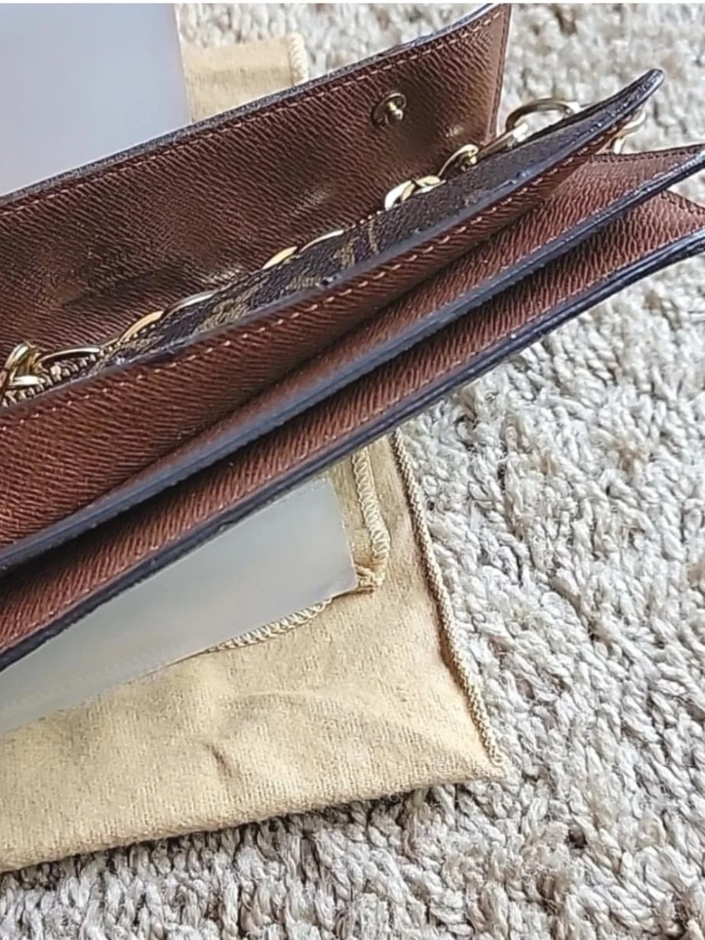 Louis Vuitton Monogram Canvas Accordion Clutch in Brown with Gold Accents